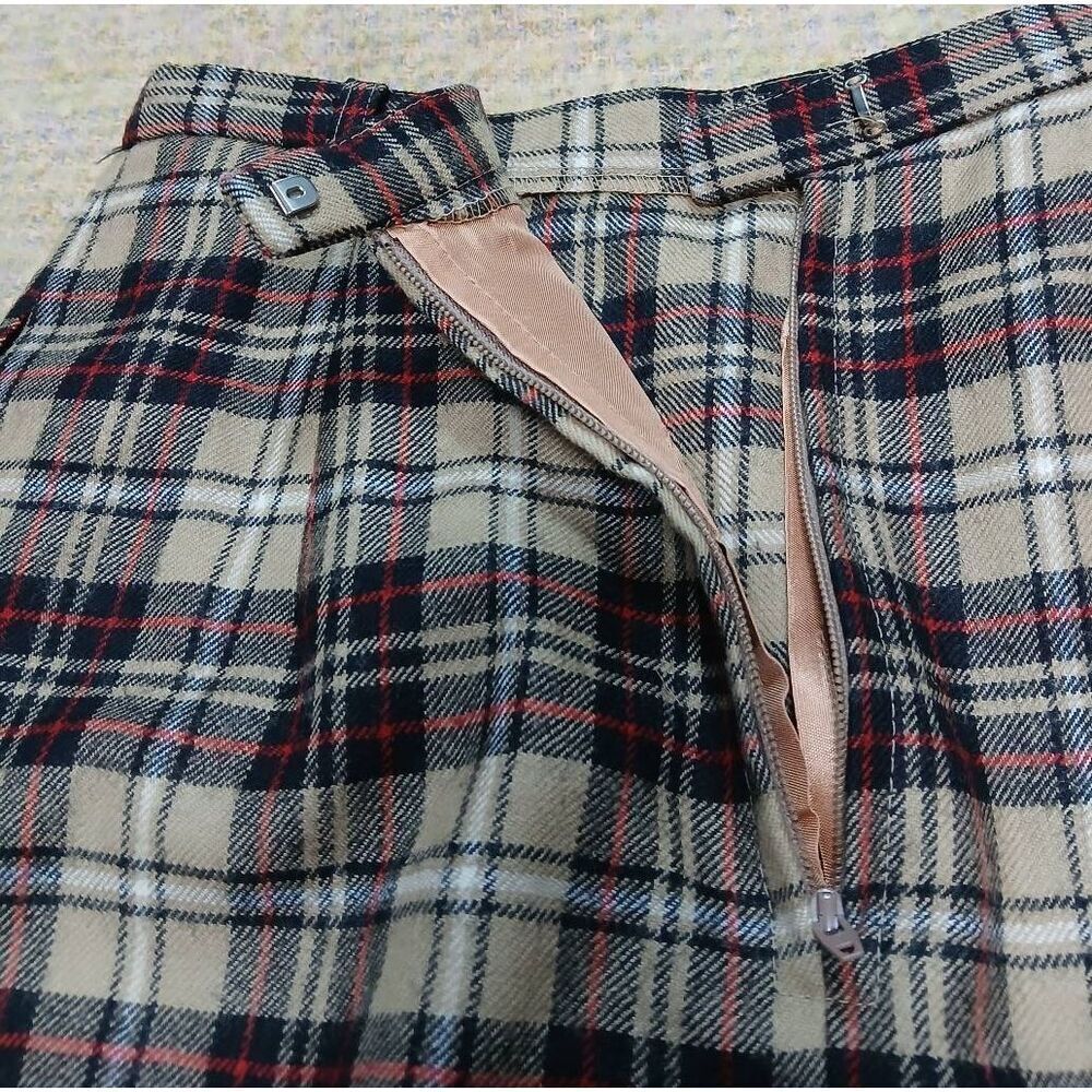 Vintage century Boston long wool pencil skirt womens 28 waist plaid beige red - Picture 9 of 9